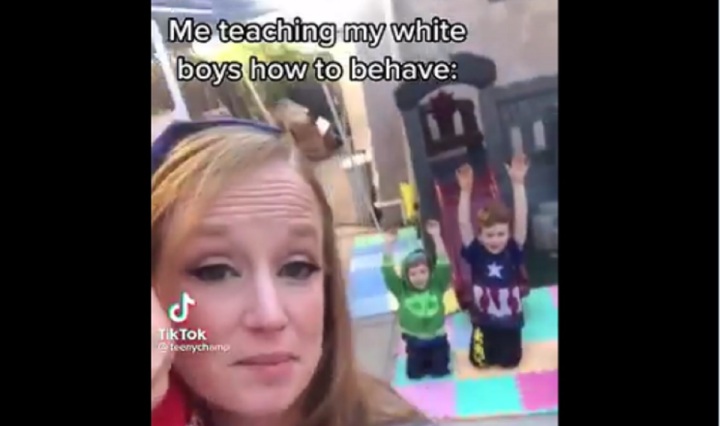 white mom has kids kneel for black women